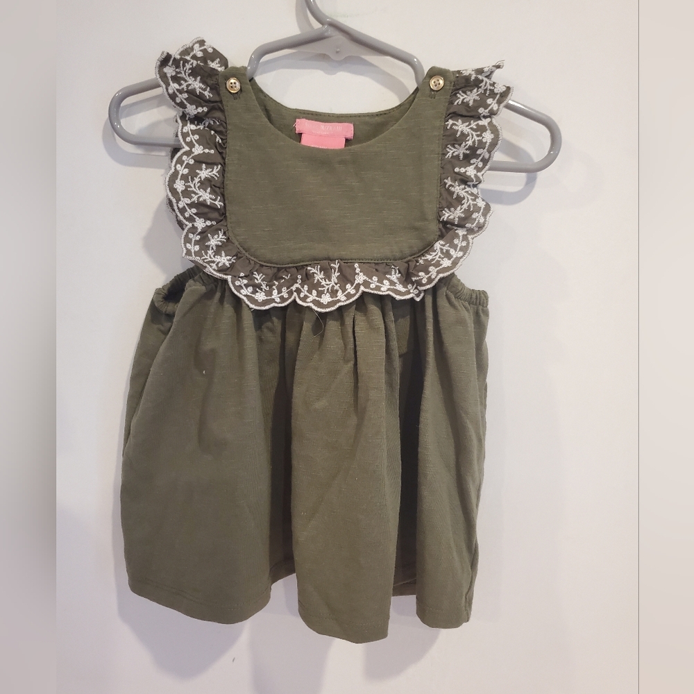 Isaac Mizrahi 18 Month Olive Green Dress with White Lace Trim